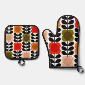 Retro fröhliche Spot-Blume Stech, Tomatenrosa Ofenhandschuh & Topflappen-Set (Vorderseite)
