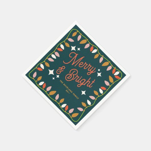 Retro Fröhliche und helle Weihnachtsleuchten Grün Serviette (Ecke)
