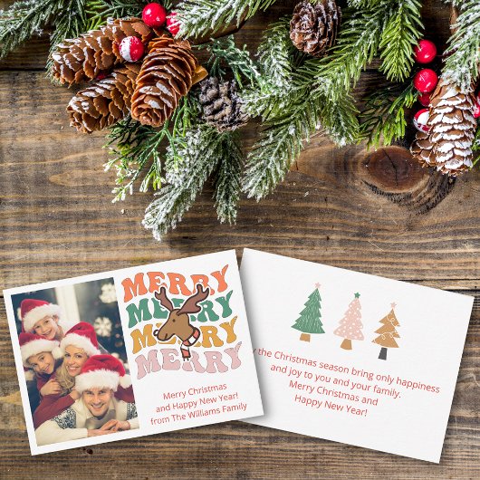 Retro fröhliche Weihnachten Familienurlaub Foto st Mitteilungskarte