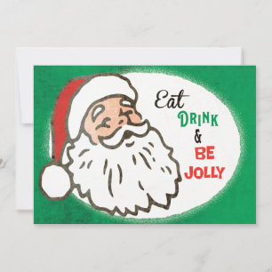 Retro fröhlicher Weihnachtsmann Rot Grün Vintage W Einladung