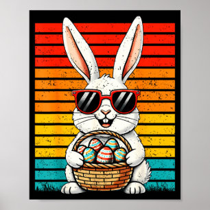 Retro Fröhliches Ostern Hase Sungles Korb Eier Jun Poster