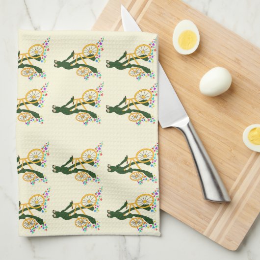 Retro Frosch auf dem Fahrrad mit Blume Geschirrtuch (Viertel Falte)