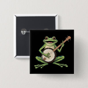 Retro-Frosch spielt Banjo 90er Musikliebhaber Vint Button