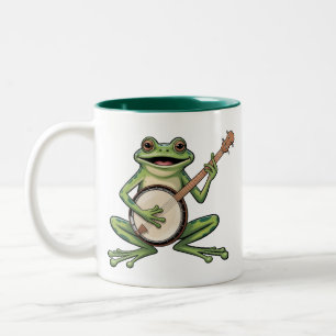Retro-Frosch spielt Banjo 90er Musikliebhaber Vint Zweifarbige Tasse