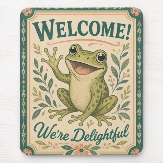 Retro-Frosch-Willkommen Wir sind entzückend Kunst Mousepad (Vorne)