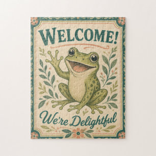 Retro-Frosch Willkommen Wir sind entzückend Kunst  Puzzle