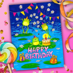 Retro Frösche & Seerosen Alles Gute zum Geburtstag Postkarte