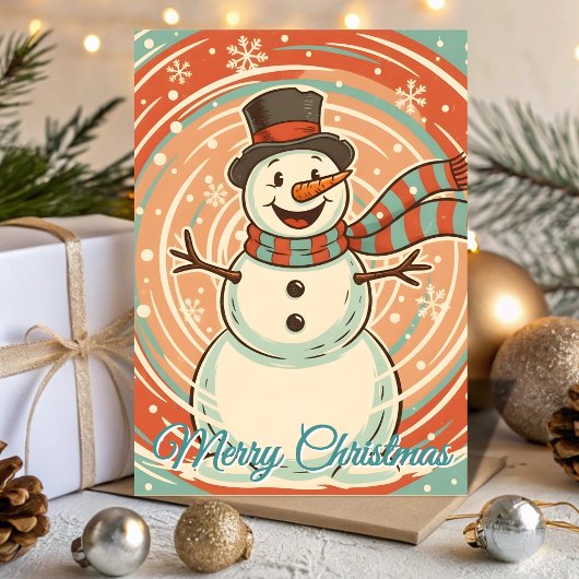 Retro Frosty Snowman Blizzard Christmas Feiertagskarte