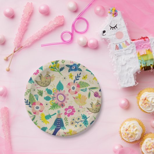 Retro Frühlings-BlumenpapierTeller Pappteller (Party)