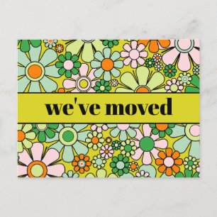 Retro-Frühlingsblumen Neue Adresse / Wir sind umge Postkarte