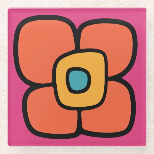 Retro-Frühlingsblüte Glasuntersetzer (Vorderseite)