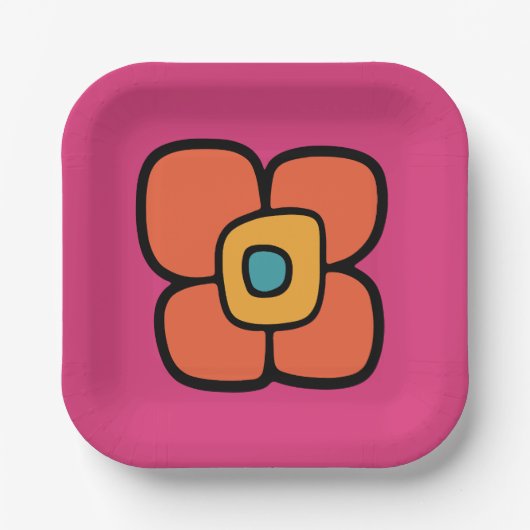 Retro-Frühlingsblüte Pappteller (Vorderseite)