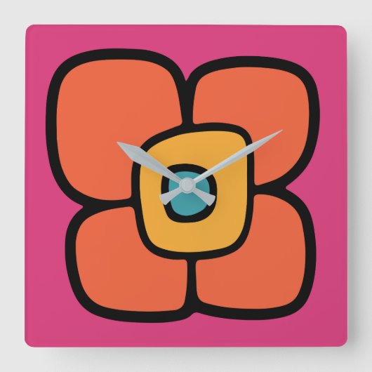 Retro-Frühlingsblüte Quadratische Wanduhr (Vorderseite)