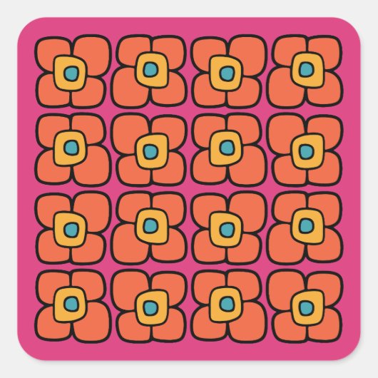 Retro-Frühlingsblüten Quadratischer Aufkleber (Vorderseite)