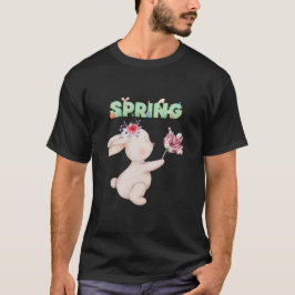 Retro-Frühlingshase mit Tulpen-Grafik-T-Shirt T-Shirt