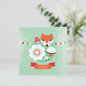 Retro Fuchs-Kindergeburtstageinladung Einladung (Stehend Vorderseite)