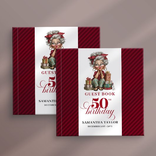 Retro fun 50th woman guest book quirky design gästebuch
