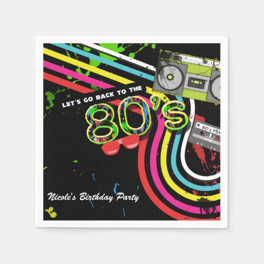 Retro Fun Birthday Party Spritzer Teller der 80er  Serviette (Vorderseite)