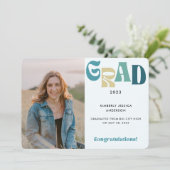 Retro Fun Blue Grad Foto 2023 Abschluss Ankündigung (Stehend Vorderseite)