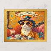 Retro Fun Cat and Cake Birthday Postkarte (Vorderseite)