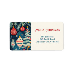 Retro Fun Christmas Trees Ornamente Adressaufkleber