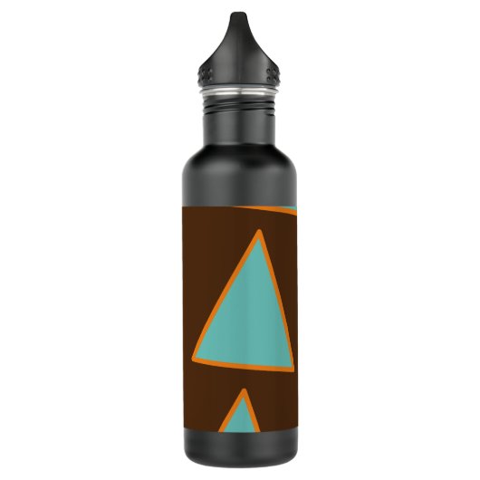 Retro Fun Dreiecke Aquamarin und Lachs auf Braun Edelstahlflasche (Links)