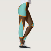 Retro Fun Dreiecke Aquamarin und Lachs auf Braun Leggings (Rechts)
