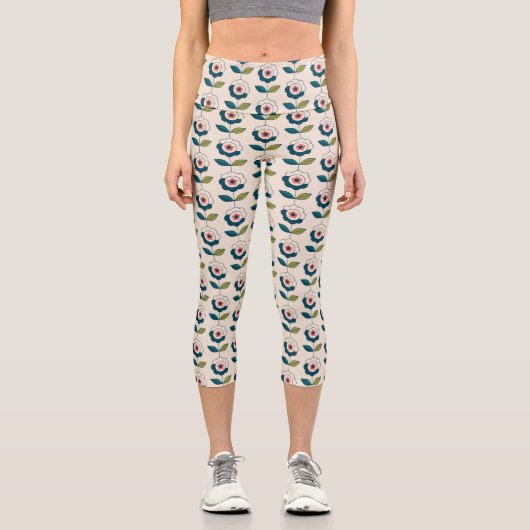 Retro Fun Garden Blume Muster Capri Leggings (Vorderseite)