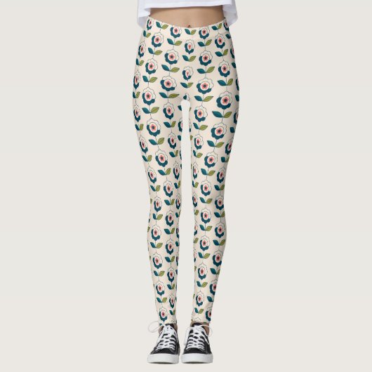 Retro Fun Garden Blume Muster Leggings (Vorderseite)