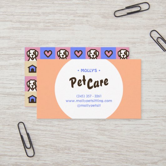 Retro Fun Pet Care Boarding Sitzen Visitenkarte (Vorderseite/Rückseite Beispiel)