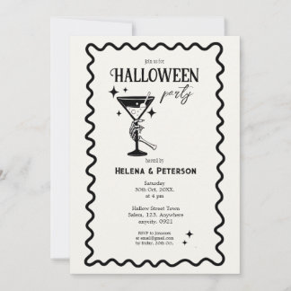 Retro Fun Schwarz-Weiß-Halloween-Party Einladung
