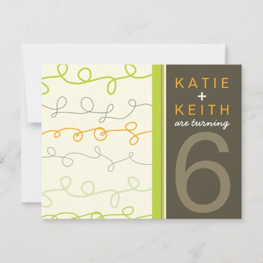 Retro Fun Scripts Twins Kindergeburtstag Einladung (Vorderseite)