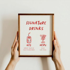 Retro Fun seine und ihre Signature Drinks Hochzeit Poster