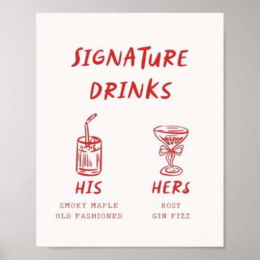 Retro Fun seine und ihre Signature Drinks Hochzeit Poster (Vorne)
