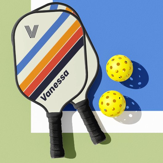 Retro fünf Streifen mit Anfangs und Name Pickleball Schläger