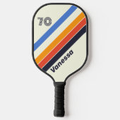Retro fünf Streifen mit Nummer und Name Pickleball Schläger (Rückseite)