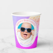 Retro Funky 80er 90s Disco Happy Birthday Foto Pappbecher (Vorderseite)