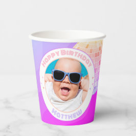 Retro Funky 80er 90s Disco Happy Birthday Foto Pappbecher