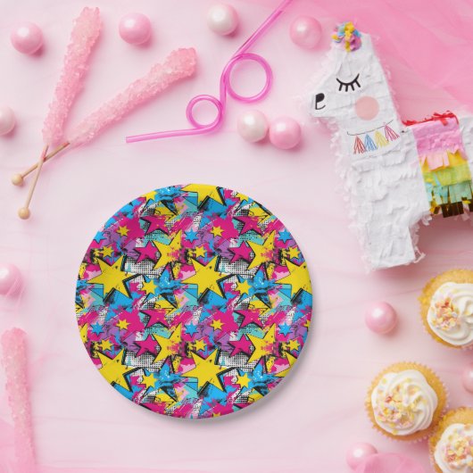 Retro Funky Abstrakt Comic Pop Muster Pappteller (Party)