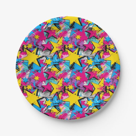 Retro Funky Abstrakt Comic Pop Muster Pappteller (Vorderseite)