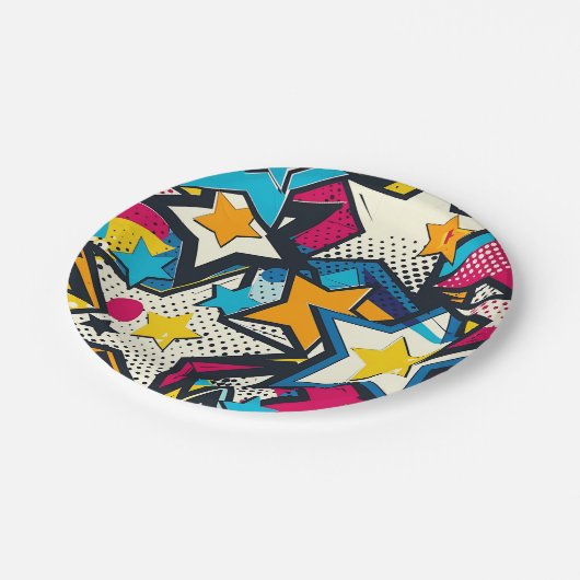 Retro Funky Abstrakt Comic Pop Muster Pappteller (Schrägansicht)