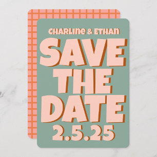 Retro funky blau rosa Save-the-Date-QR-Code Save The Date