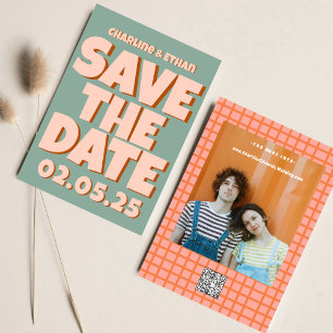 Retro funky blau rosa Save-the-Date-QR-Code Save The Date