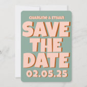 Retro funky blau rosa Save-the-Date-QR-Code Save The Date (Vorderseite)