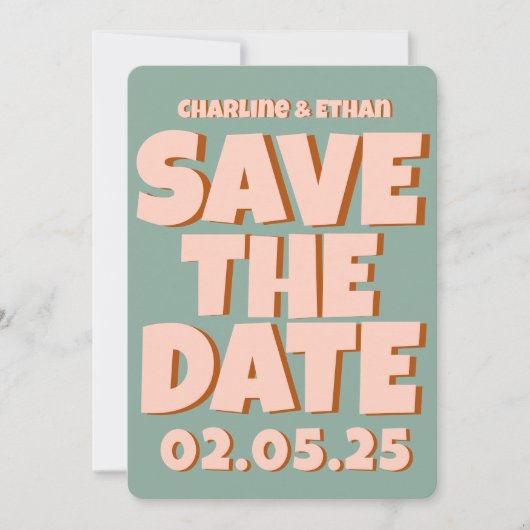 Retro Funky Blue Pink Save the Date QR-Code (Vorderseite)