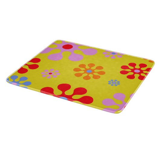 Retro Funky Blume Muster Gelb Cutting Board Schneidebrett (Ecke)