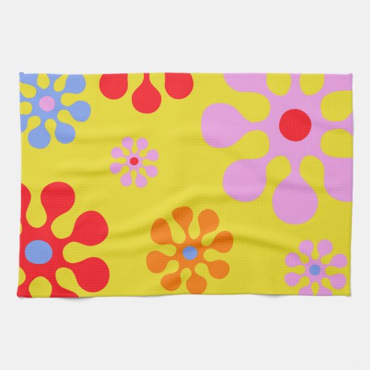Retro Funky Blume Muster Gelbe Handtücher (Horizontal)