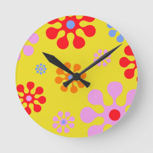 Retro Funky Blume Muster Gelbe Wall Uhr