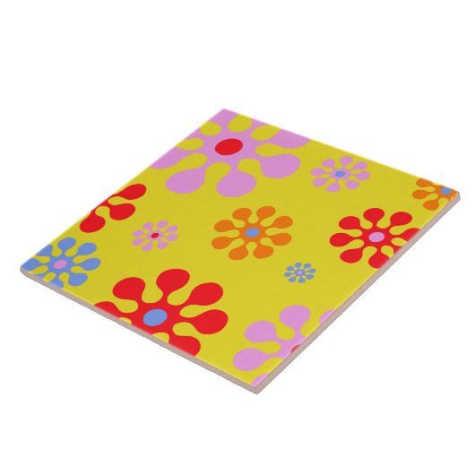 Retro Funky Blume Muster Gelbes Trivet Fliese (Seite)