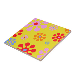 Retro Funky Blume Muster Gelbes Trivet Fliese